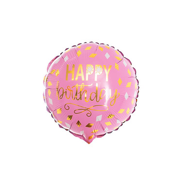 Foil Balloons - Foil Balloon 9 (22.5cmD) Happy Birthday Pink & Gold