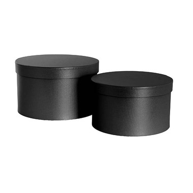 Pack GBox - Hat Boxes - Gift Flower Box Ribbed Round Black Set 2 (24x14.5Hcm)