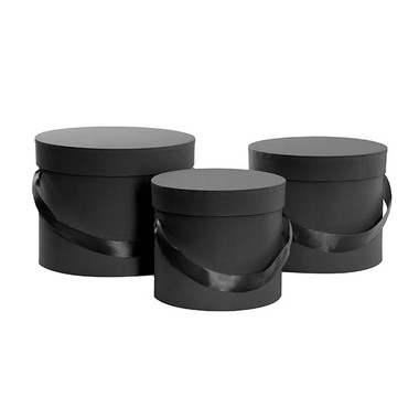 Pack GBox - Hat Boxes - Flower Hat Box Petite Round Black Set 3 (17Dx13.5cmH)