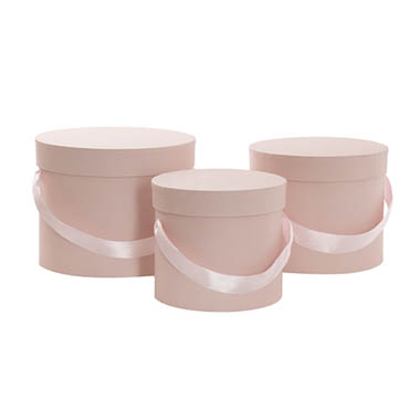 Pack GBox - Hat Boxes - Flower Hat Box Petite Round Blush Pink Set 3 (17Dx13.5cmH)