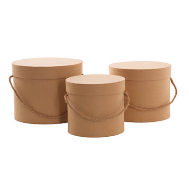 Pack GBox - Hat Boxes - Flower Hat Box Petite Round Kraft Brown Set 3 (17Dx13.5cmH)