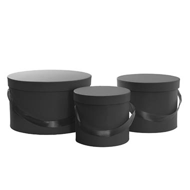 Pack GBox - Hat Boxes - Flower Hat Box Grande Round Black Set 3 (25Dx15cmH)