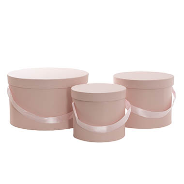 Pack GBox - Hat Boxes - Flower Hat Box Grande Round Blush Pink Set 3 (25Dx15cmH)