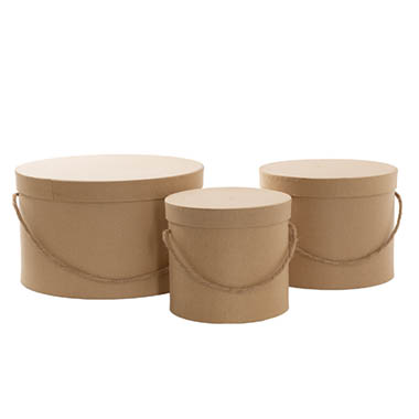 Pack GBox - Hat Boxes - Flower Hat Box Grande Round Kraft Brown Set 3 (25Dx15cmH)