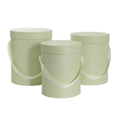 Pack GBox - Hat Boxes - Flower Hat Box Tall Round Sage Green Set 3 (24.5Dx30cmH)