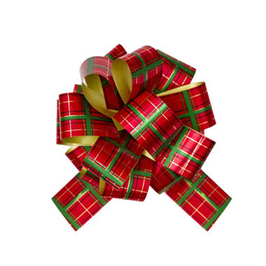 Ribbon Fabric - 23 - Christmas Bows - Ribbon Pull Bow PomPom TartanPlaid RedGreen (30mmx12.5cm)Pk5