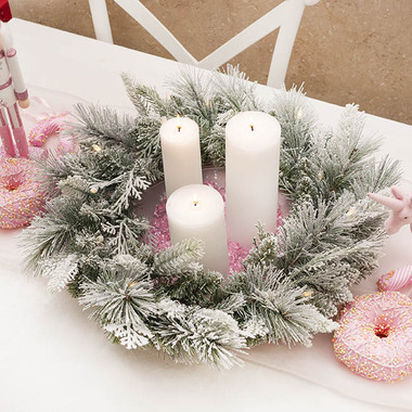 Gift Seasonal - Christmas Wreath - Mixed Christmas Snow Pine LED Wreath White (40cmD)