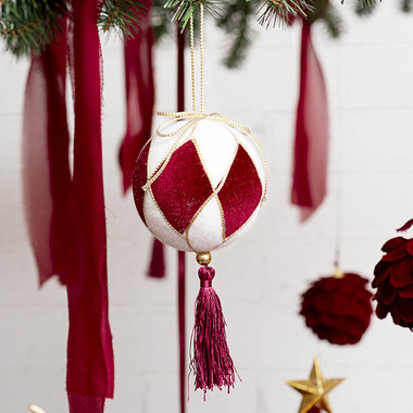 Christmas Baubles - Diamond Pattern Bauble w Tassel Pack 2 Burgundy (10cmx20cmH)