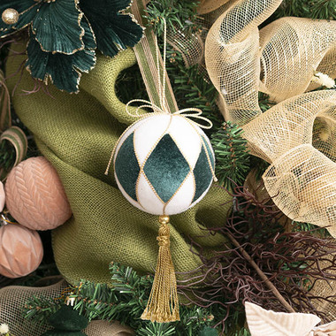 Christmas Baubles - Diamond Pattern Bauble w Tassel Pack 2 Green (10cmx20cmH)