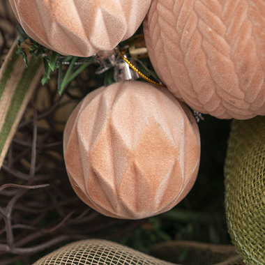 Christmas Baubles - Elegant Flocked Bauble Pack 6 Nude (6cmD)