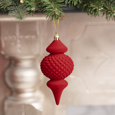 Christmas Baubles - Hanging Flocked Calabash Pack 3 Red (6x12cmH)