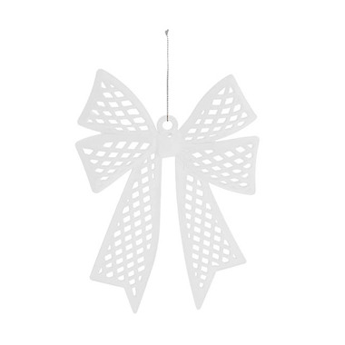 Gift Seasonal - Christmas Tree Decorations - Hanging Flocked Bow White (16.5x24cmH)