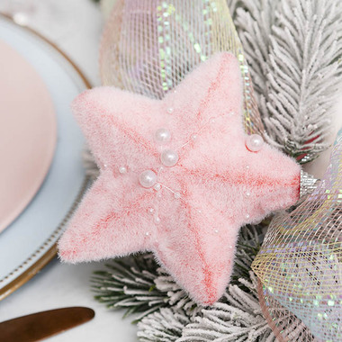 Gift Seasonal - Christmas Tree Decorations - Hanging Star w Pearl Beads Pack 3 Pink (12cmD)