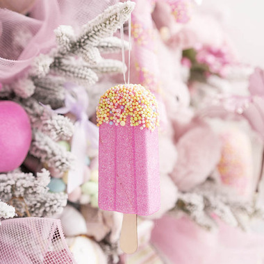 Gift Seasonal - Christmas Tree Decorations - Hanging Icecream Popsicle w Sprinkles Pack 3 Pink (12cmH)