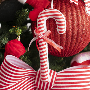 Gift Seasonal - Christmas Tree Decorations - Hanging Striped Candycane Pack 3 Red & White (8x21cmH)