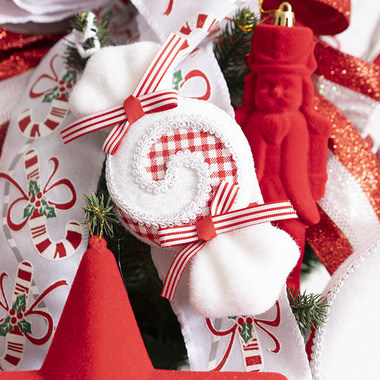 Gift Seasonal - Christmas Tree Decorations - Hanging Swirl Candy Pack 2 Red & White (7.5x16cmH)