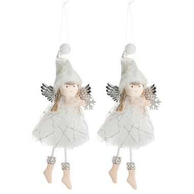 Gift Seasonal - Christmas Tree Decorations - Hanging Angel w Snowflake Pack 2 White (3x11x20cmH)