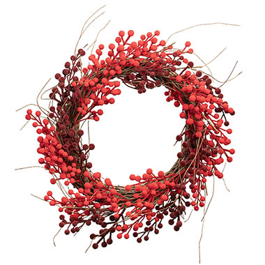 Gift Seasonal - Christmas Wreath - Festive Flocked Berry Wreath Dark Red (12x45cmD)