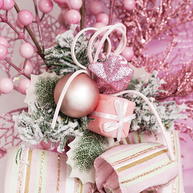 Christmas Picks - Snow Pine Bauble Gift Box & Star Pick Pack 3 Pink (18cmH)