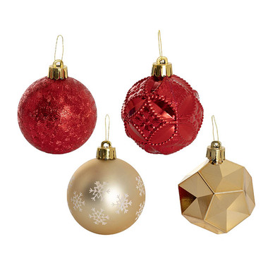 Christmas Baubles - Assorted Hanging Baubles Set 8 Red & Gold (6cmD)