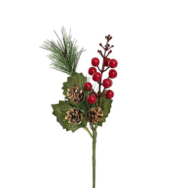 Christmas Picks - Berry Pinecone & Pine Needle Pick Pack 4 Red (23cmH)