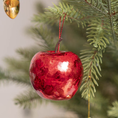 Gift Seasonal - Christmas Tree Decorations - Hanging Apples Pack 4 Metallic Red (5cmD)