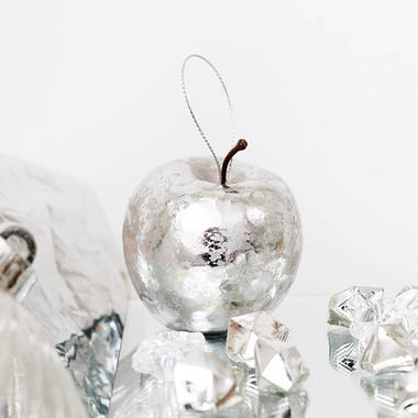 Gift Seasonal - Christmas Tree Decorations - Hanging Apples Pack 4 Metallic Silver (5cmD)