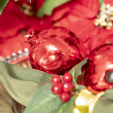 Gift Seasonal - Christmas Tree Decorations - Hanging Pomegranate Pack 2 Metallic Red (8cmD)