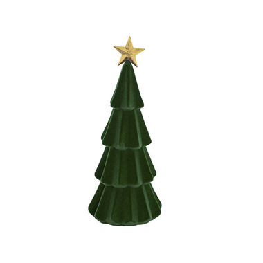 Gift Seasonal - Tabletop Christmas Trees - Flocked Table Top Tree w Gold Star Dark Green (38cmH)