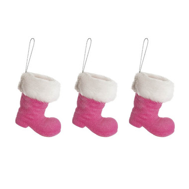 Gift Seasonal - Christmas Tree Decorations - Hanging Santas Boots Pack 3 Pink (7x8.5cmH)