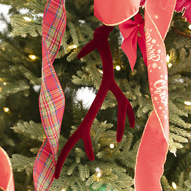 Gift Seasonal - Christmas Tree Decorations - Hanging Flocked Reindeer Antlers Pack 2 Burgundy (14x28cmH)