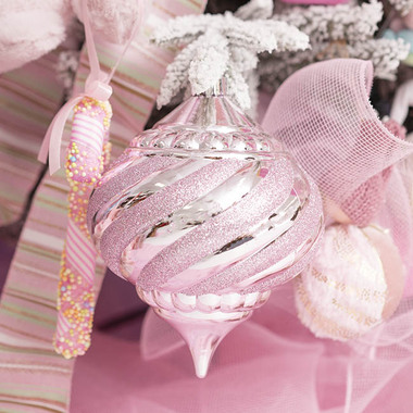 Christmas Baubles - Hanging Decorative Onion Baubles Pack 2 Pink (15cmD)