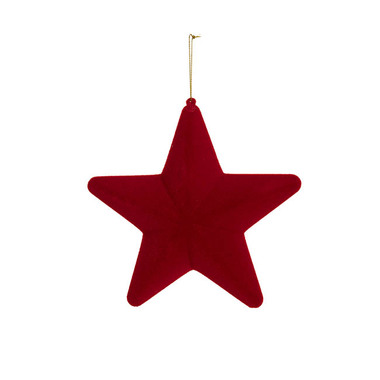 Gift Seasonal - Christmas Tree Decorations - Hanging Flocked Large Star Red (20cmD)