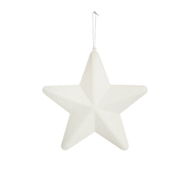 Gift Seasonal - Christmas Tree Decorations - Hanging Flocked Large Star White (20cmD)