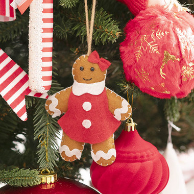 Gift Seasonal - Christmas Tree Decorations - Hanging Gingerbread Girl w Bow Pack 2 Brown (11cmH)