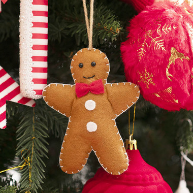 Gift Seasonal - Christmas Tree Decorations - Hanging Gingerbread Man w Bow Tie Pack 2 Brown (11cmH)