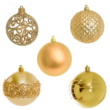 Christmas Baubles - Decorative Assorted Hanging Baubles Set 30 Gold (8cmD)