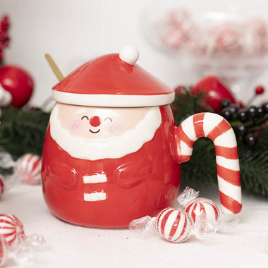 Christmas Mugs - Santa Mug w Candy Handle & Spoon Red (8cmDx14cmH)