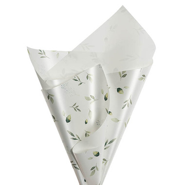 Wrap C 020 - Regal Pearl Wrap Pattern - Cello Regal Leafy Greens 65mic White Pack 100 (50x70cm)