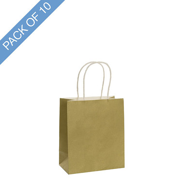 Kraft Paper Carry Bags - Kraft Paper Bag Shopper Mini Gold Pack 10 (140Wx75Gx165mmH)