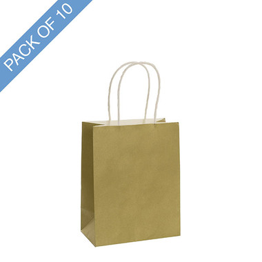 Kraft Paper Carry Bags - Kraft Paper Bag Shopper Small Gold Pk10 (180Wx85Gx215mmH)