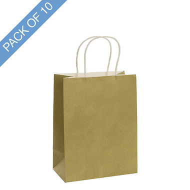 Kraft Paper Carry Bags - Kraft Paper Bag Shopper Medium Gold Pk10 (205Wx110Gx275mmH)