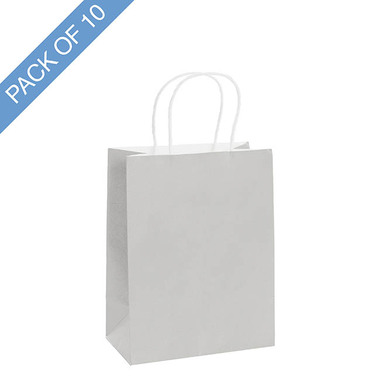 Kraft Paper Carry Bags - Kraft Paper Bag Shopper Medium Silver Pk10(205Wx110Gx275mmH)