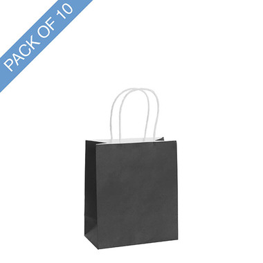 Kraft Paper Carry Bags - Kraft Paper Bag Shopper Mini Black Pack 10 (140Wx75Gx165mmH)