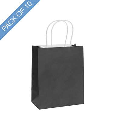 Kraft Paper Carry Bags - Kraft Paper Bag Shopper Medium Black Pk10 (205Wx110Gx275mmH)