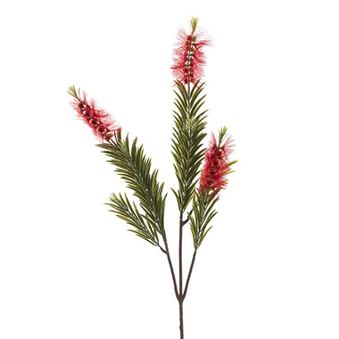 Real Touch Australian Native Flowers - Australian Bottle Brush Real Touch x3 Head Spray Red (72cmH)