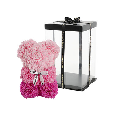 Rose Bears - Amore Rose Bear w White Bow Gradation Pink (25cmH)
