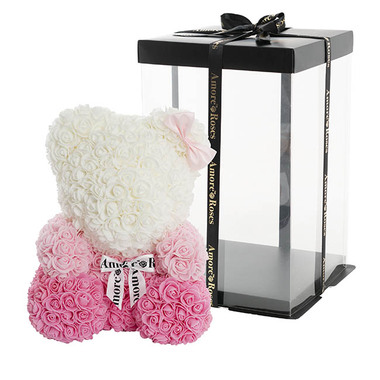 Rose Bears - Amore Rose Bear Large w White Bow Gradation Pink (35cmH)