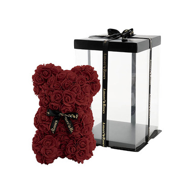 Rose Bears - Amore Rose Bear w Black Bow Dark Red (25cmH)