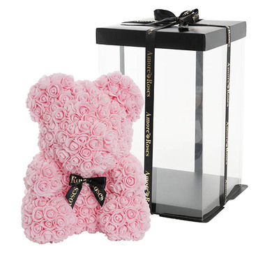 Rose Bears - Amore Rose Bear Large w Black Bow Soft Pink (35cmH)